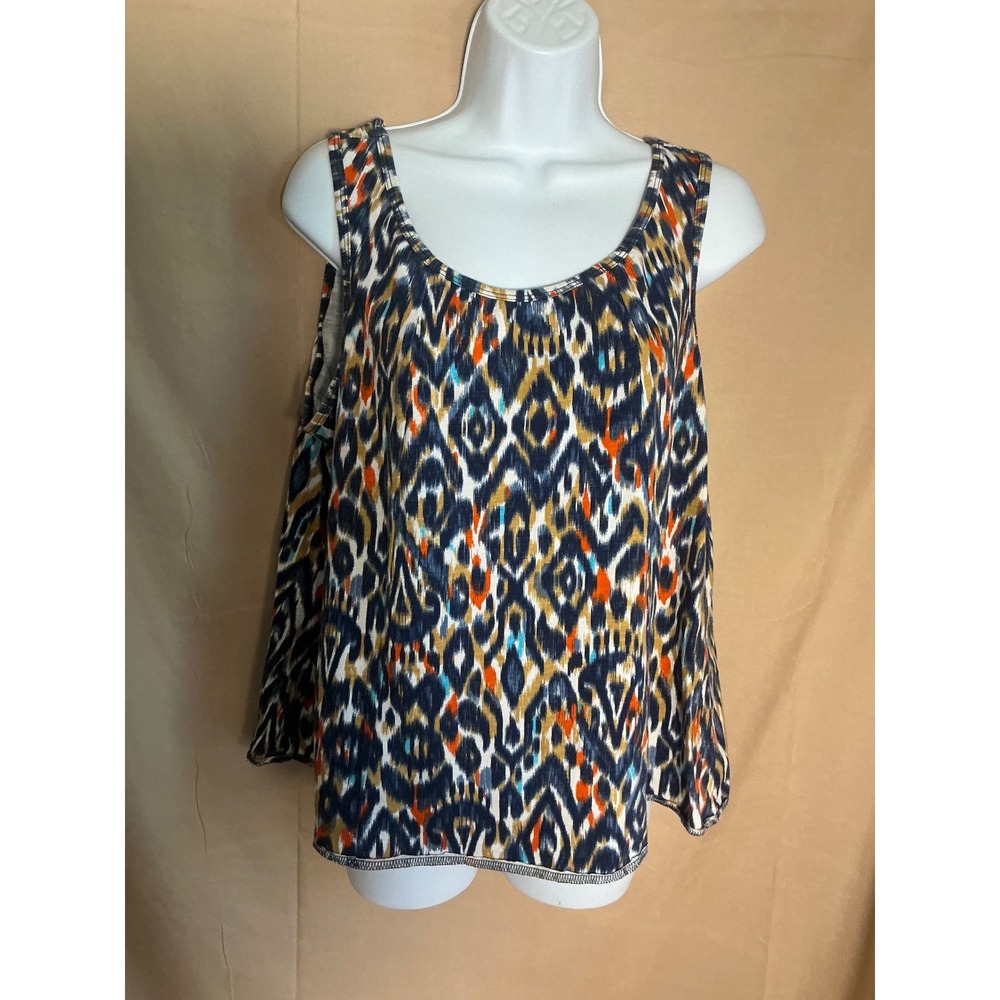 Denim & Company Tank Top Womens Large Blue Orange Ikat Scoop Neck Excellent